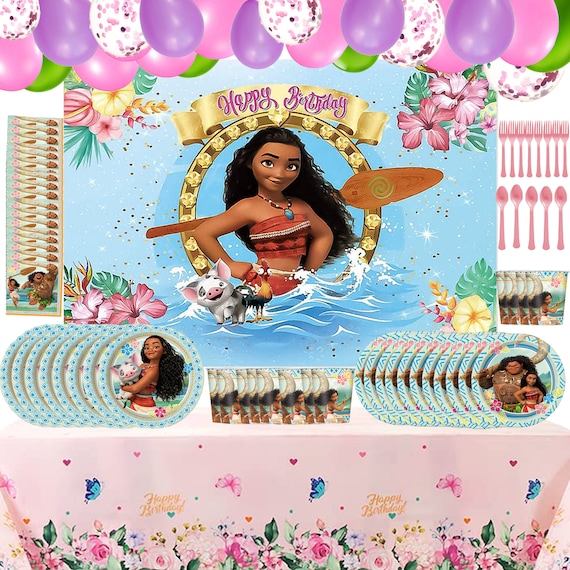 Moana Birthday Party Decorations 20 Plates 20 Utensils Moana Backdrop  Balloons Moana Cups Moana Napkins and Many More 