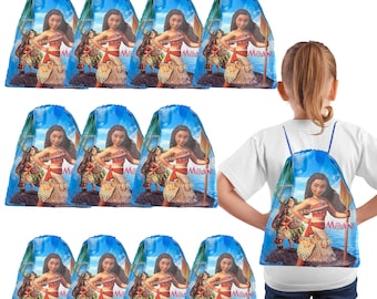 Moana Party Favor Bags (12 Pack) – Kids Drawstring Goodie Bags for Birthday Party, Moana Theme Gift Bags