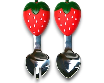 Strawberry Utensil Set | Kids Utensils | Perfect Utensil Set | Birthday Gift for Kids | Toddler Utensil Set | Silicone Cutlery |Toddler Gift