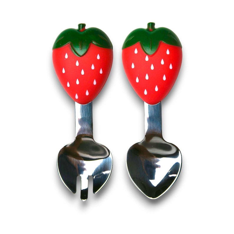 Strawberry Utensil Set | Kids Utensils | Perfect Utensil Set | Birthday Gift for Kids | Toddler Utensil Set | Silicone Cutlery |Toddler Gift