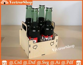 Lasergesneden bierdoos-SVG | Houten drankenschaal DXF-bestanden (digitale download)