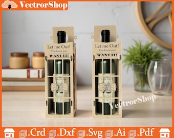 Incarcerated wine box, wine box for laser cutting, plywood wine box, digital files for laser cutting, digital products, glowforge files, art