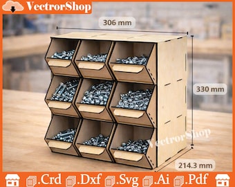 Laser Cutting Plans – Modular Organizer for Screws and Parts in Wood (9 Compartments)