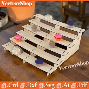 Soporte para cupcakes cortado con láser, expositor para tartas de 6 niveles, expositor de mesa cortado con láser, expositores para fiestas infantiles, descarga instantánea, archivos láser, SVG, AI, PDF