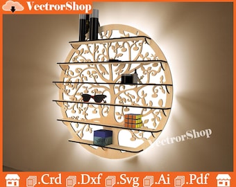 Estantería de pared Árbol de la Vida, plantillas CNC cortadas con láser (archivos digitales)
