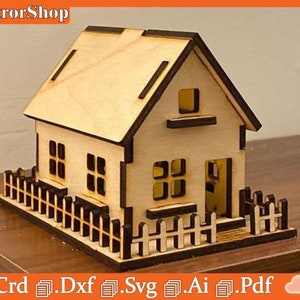 Casa decorativa para corte por láser cnc, Decoración del hogar para corte por láser, Casa con caja de madera, Decoraciones para el hogar para corte por láser