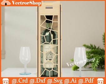 Laserskuren vinlåda, geometrisk design, CNC-filer (dxf, svg, ai, pdf)