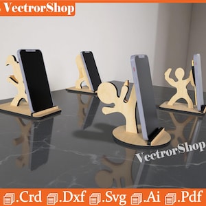 Mobile phones support / characters for cutting / desktop organizer for mobile / art art for smartphones / laser cut files Crd Ai Pdf Svg Dxf