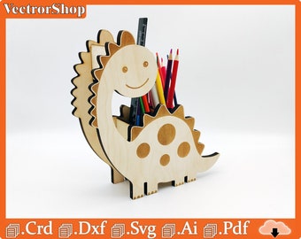 Dinosaur personality laser cut vectors, Organize your pencils with style and personality, cnc laser cut vectors, templates, Glowforge files