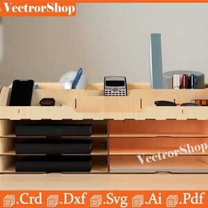 Desk organizer / Unique design for home / Laser art for desk / Storage and support of desktop objects / Pencil holder / Book holder svg, dxf
