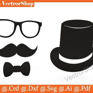 Geburtstags-Silhouetten für Mann, Hut, Brille, Krawatte, Schnurrbart für CNC-Laserschneiden, CNC-Vektorgrafiken, Glowforge-Dateien / Laservorlagen dxf, ai, pdf