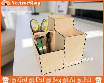 Wooden Desk Organizer Pencil Holder | CNC Laser Cut Files (Digital Download)