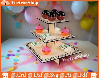 Laser Cut Stand 3-Tier Cake Display | Party Table Decoration CNC Files (Digital Download)