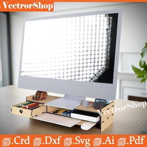 レーザーカットコンピューターモニターライザー、CNCデスクトップオーガナイザー（デジタルファイル）