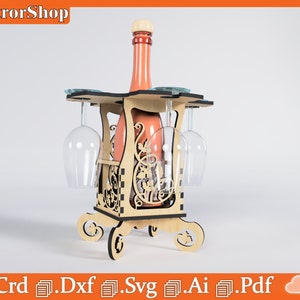 Caixa de vinho com taças / decoração para bar / móveis para sala de laser / arquivos cortados a laser / modelos cnc / Arte digital