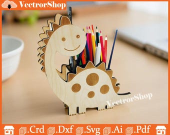Dinosaur personality laser cut vectors, Organize your pencils with style and personality, cnc laser cut vectors, templates, Glowforge files