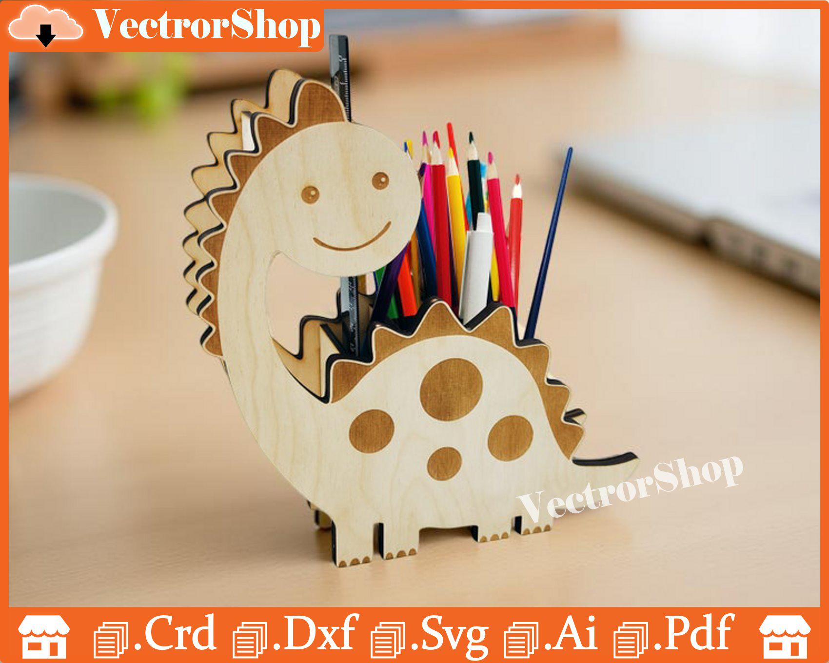 Dinosaur personality laser cut vectors, Organize your pencils with style and personality, cnc laser cut vectors, templates, Glowforge files