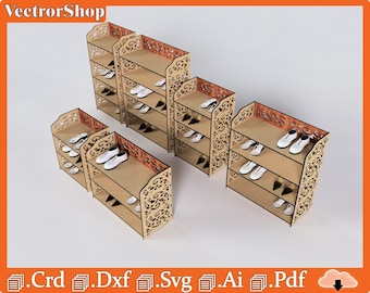 Schoenenplank / Schoenenrek / Slaapkamermagazijn / Decoratief meubilair voor thuis / Lasersnijpatronen
