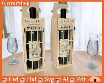 Inhaftierte Weinkiste, Weinkiste zum Laserschneiden, Weinkiste aus Sperrholz, digitale Dateien zum Laserschneiden, digitale Produkte, Glowforge-Dateien, Kunst