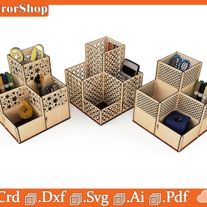 Penalty support for laser cut / desktop organizer / storage and support of desktop objects / desktop box / Glowforge files for laser cut