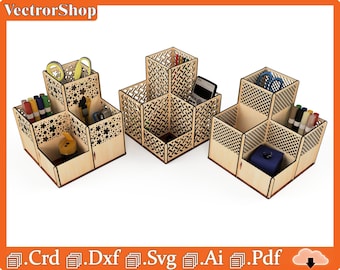 Penalty support for laser cut / desktop organizer / storage and support of desktop objects / desktop box / Glowforge files for laser cut