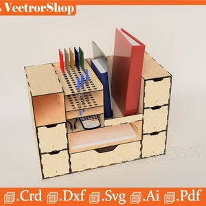 Home decoration / Organizer / Laser art for desktop / Storage and support of desktop objects / Pencil holder / Book holder for laser cut cnc