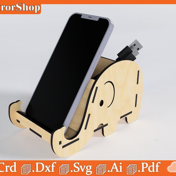 Elephant with cell phone support / desktop decoration / target organizer / house decoration / decorative elephant / vectors for laser cut