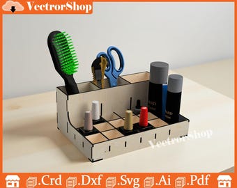 File vettoriale per organizer per trucchi tagliato al laser (download digitale)