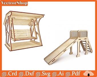 Swing and Slide for laser cutting / Miniature playground sets / Wood cutting garden decorations / Cnc laser cutting decorations / Dolls