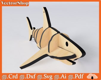Vector de tiburón para corte láser, archivos de corte, patrón CNC, vectores para CNC, animales para corte láser, decoración marina, decoración del hogar