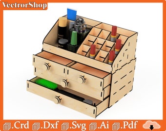 Makeup organizer for laser cut, Storage case for cosmetics Jewelry, Hair accessories for vanity,bathroom vanity,Makeup box SVG laser files