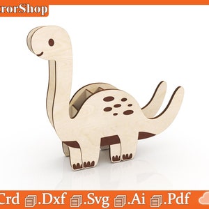 Organizador de bolígrafos en forma de dinosaurio para corte láser, svg, pdf, dxf, ai, crd, para madera de 3 mm para máquinas láser cnc. Archivos Glowforge, arte cnc, caja