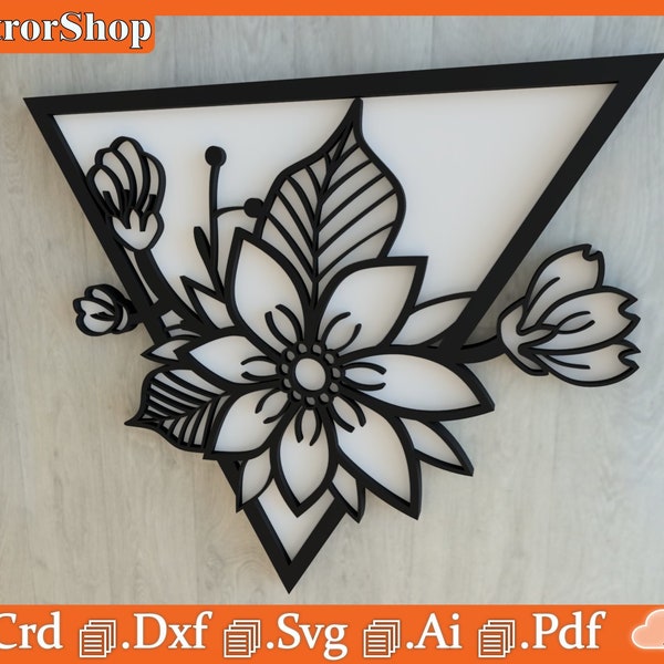 Triangle of roses vector / interior decoration for cnc cutting / frame for laser cutting / flower frame with relief / decoration for Room