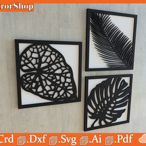 Cuadros alusivo a hojas / Planta monstera para corte laser / decoración hogar y oficina / decoración pared tres cuerpos / Archivos cortados laser