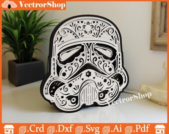 Laser Cut Stormtrooper SVG | Star Wars Multilayer CNC | Wood Wall Art DXF | Glowforge Digital Download