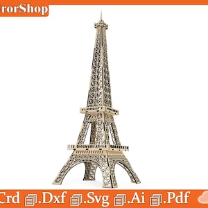 Puede incluir: Un modelo detallado de la Torre Eiffel, un famoso monumento en Par&iacute;s, Francia, cortado con l&aacute;ser. El modelo est&aacute; hecho de madera y est&aacute; listo para ser ensamblado.