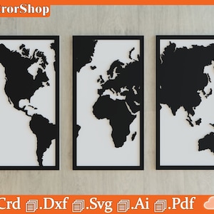 Mapa mundial para corte a laser CNC/decoração de escritório/continentes para corte a laser/decoração em relevo/arquivos de corte a laser/arte decorativa para cnc