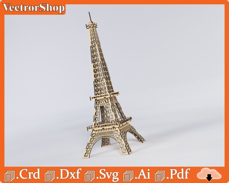 Puede incluir: Un modelo de madera de la Torre Eiffel, un famoso monumento de Par&iacute;s, Francia. El modelo est&aacute; hecho de madera cortada con l&aacute;ser y se ensambla para crear una r&eacute;plica detallada de la torre. El modelo es de color marr&oacute;n claro y tiene detalles negros.