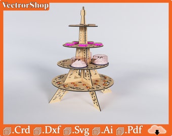 4 story eiffel tower / cake tower / party shelf / digital table decoration for laser cutting / CNC cutting templates / laser cutting vectors