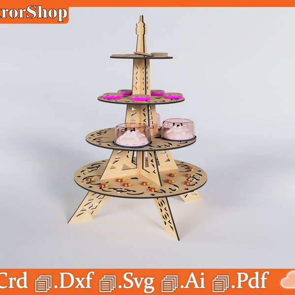 Torre eiffel de 4 pisos / torre para pasteles / repisa de fiesta / decoracion de mesa / arte digital para corte cnc laser