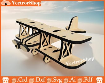 Laser Cut Wooden Airplane Toy Model | CNC Aviation Decor SVG (Digital Download)