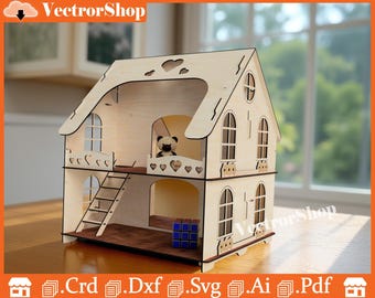 La casa de muñecas perfecta con vectores cortados con láser. Crea tu propia casa de muñecas con vectores cortados con láser. Plantillas CNC, archivos CNC Glowforge, casa