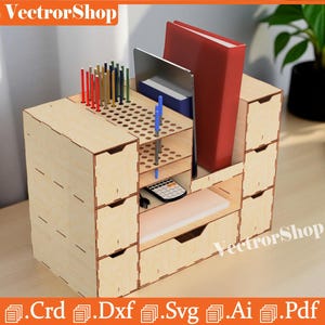 Home decoration / Organizer / Laser art for desktop / Storage and support of desktop objects / Pencil holder / Book holder for laser cut cnc
