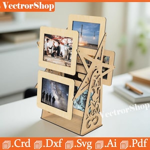 Karussell Bilderrahmen / Stern Bilderrahmen / Dekoration für Haus / Laser Cut Vektoren / Schreibtischdekoration / Mehrere Bilderrahmen - Rotierend / Kunst cnc