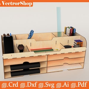 Desk organizer / Unique design for home / Laser art for desk / Storage and support of desktop objects / Pencil holder / Book holder svg, dxf