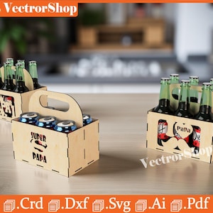 Caja para seis latas de cerveza para papá – Archivos de corte láser (Descarga digital)