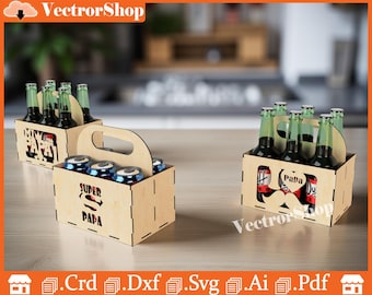 Caja para seis latas de cerveza para papá – Archivos de corte láser (Descarga digital)