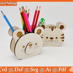 Organizer for pencils and pens / Bear shaped pen holder for laser cutting / SVG DXF laser cut files / Templates cnc / Glowforge cnc files