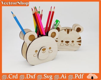 Organizer for pencils and pens / Bear shaped pen holder for laser cutting / SVG DXF laser cut files / Templates cnc / Glowforge cnc files