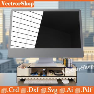 Laser-Cut Computer Monitor Stand Organizer, Schreibtischablage (Digitale Dateien)